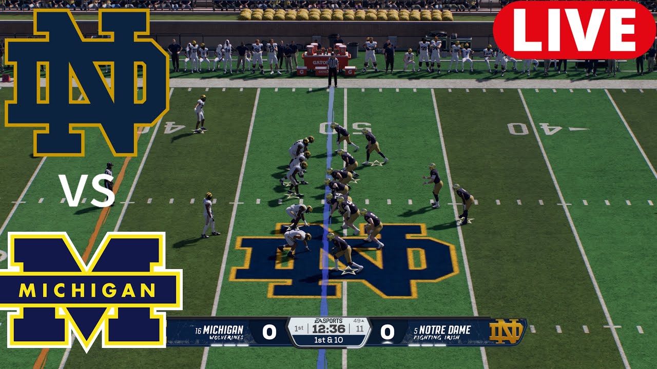 Notre Dame vs Michigan ภาพถ่ายทอดสดฟุตบอล